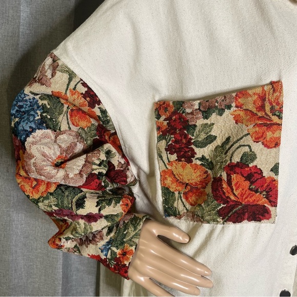 POL JACQUARD FLORAL VINTAGE CONTRAST SLEEVE SHACKET Cream Medium - Picture 5 of 13